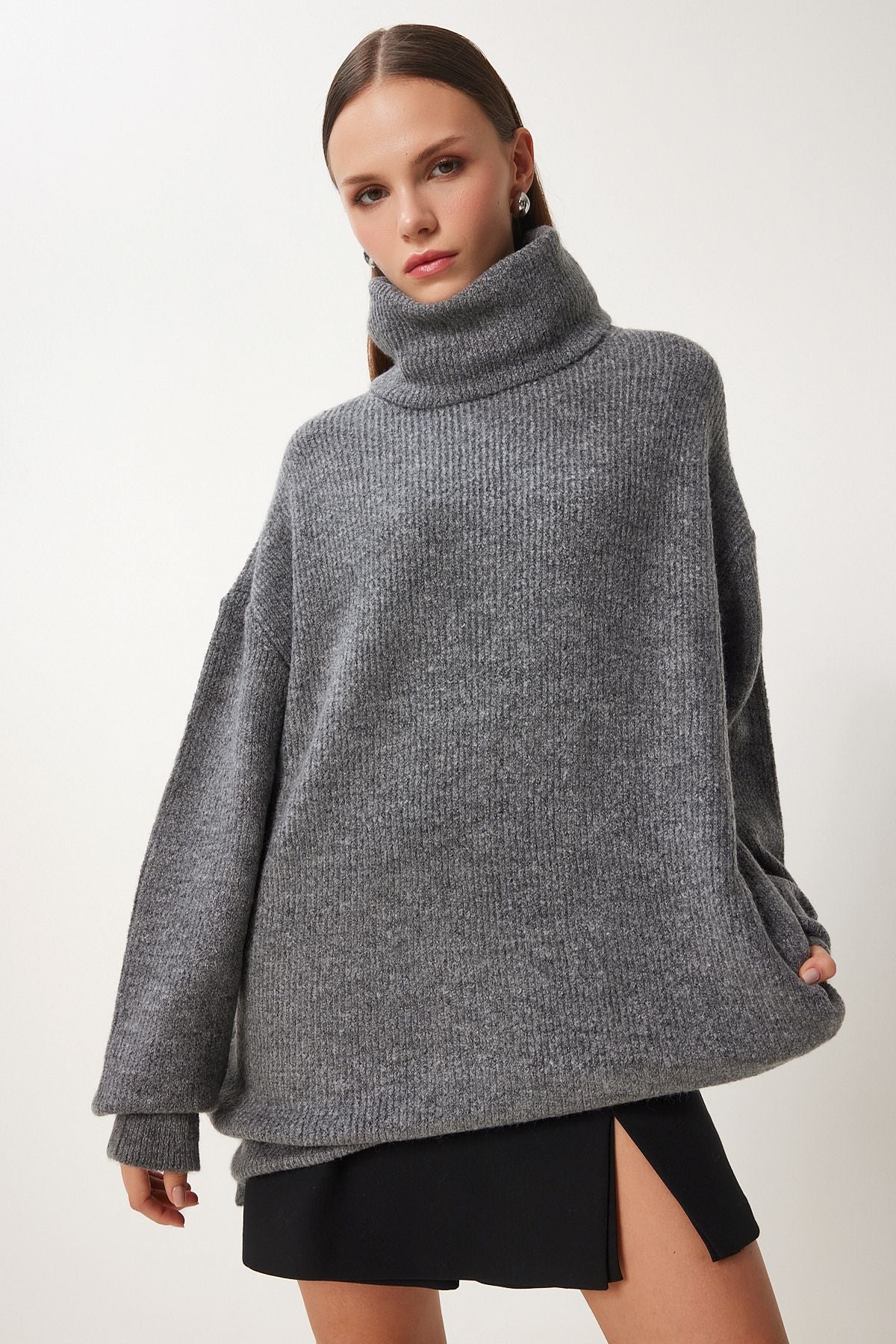Female anthracit fisherman collar Long knitwear sweater MX00107