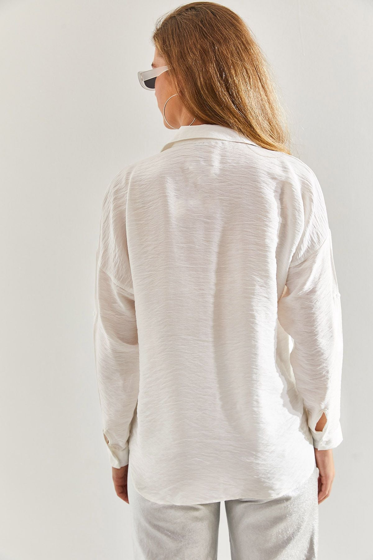 Female Stone Embroidered Double Pocket Linen Ayrobin Shirt 60171043