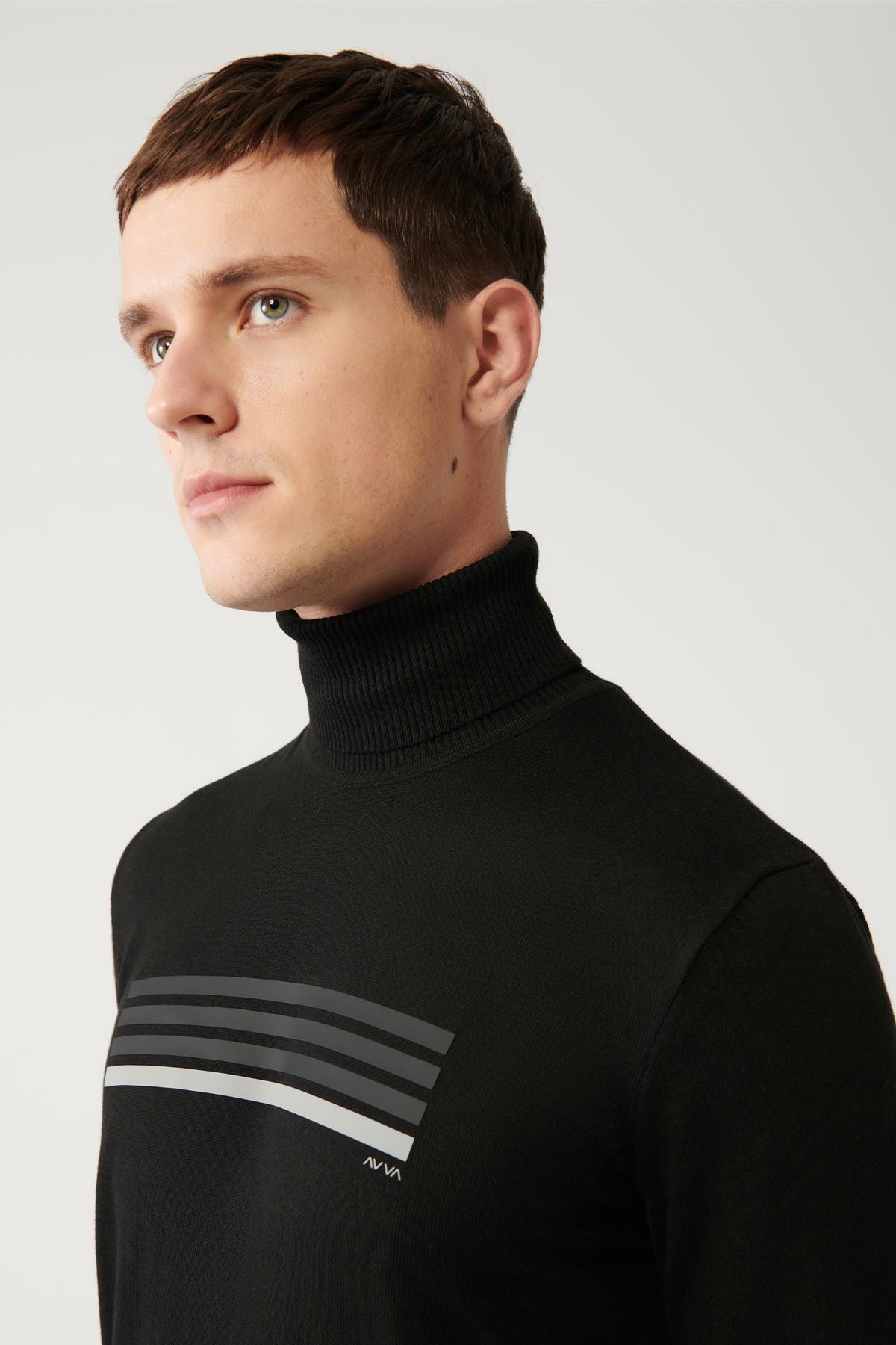 Men's black fisherman collar cotton knitwear sweater A32y5144