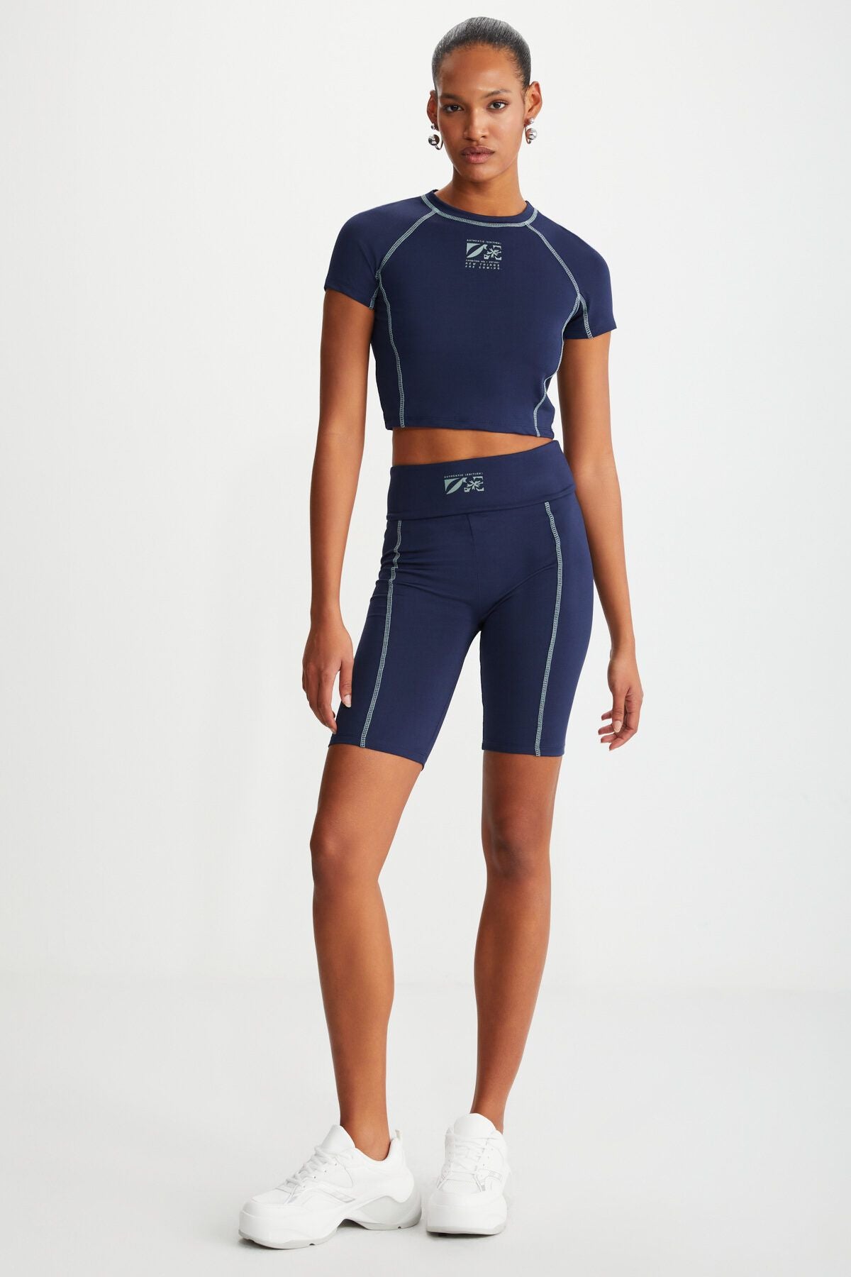 Roman Women's Bike Cyprus Pre -printed sporty Crop navy blue bustier