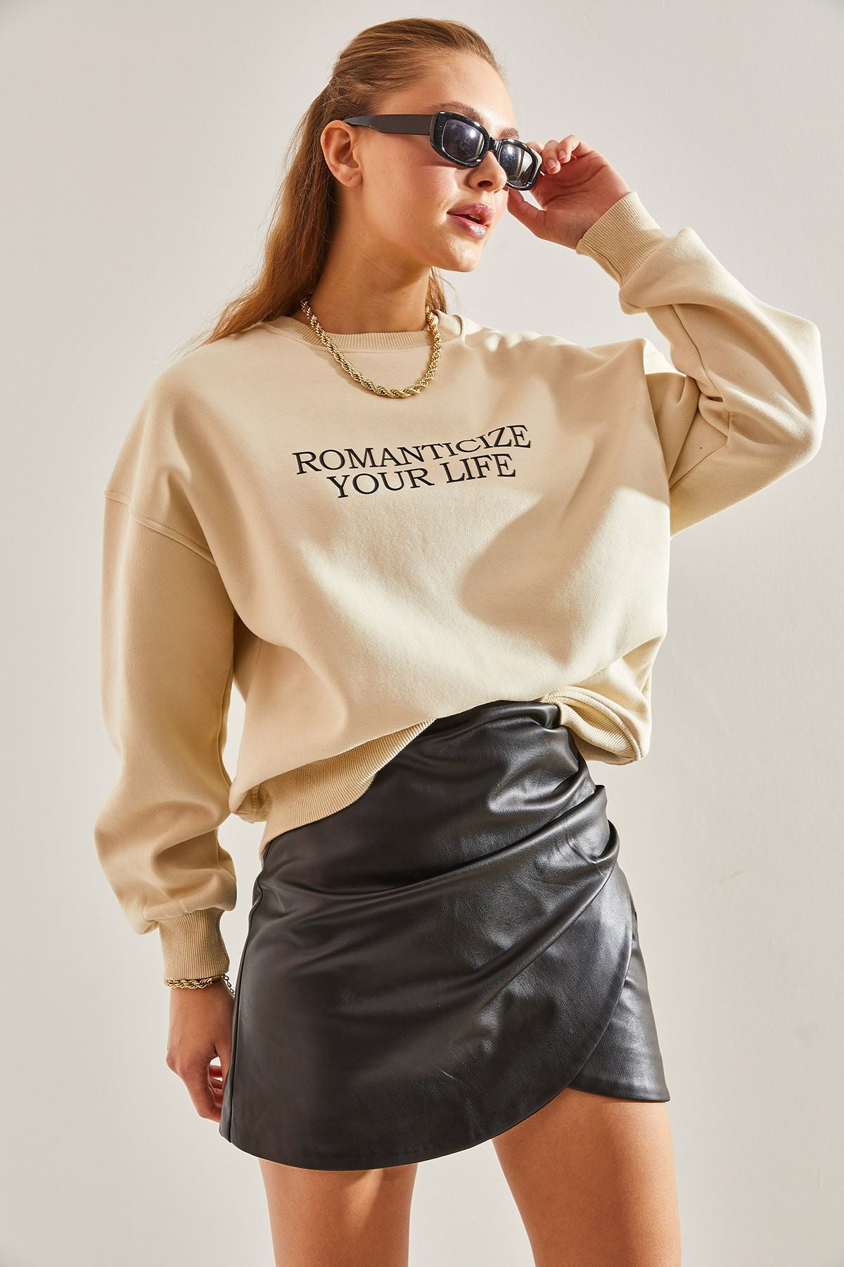 Women's text printed three yarn