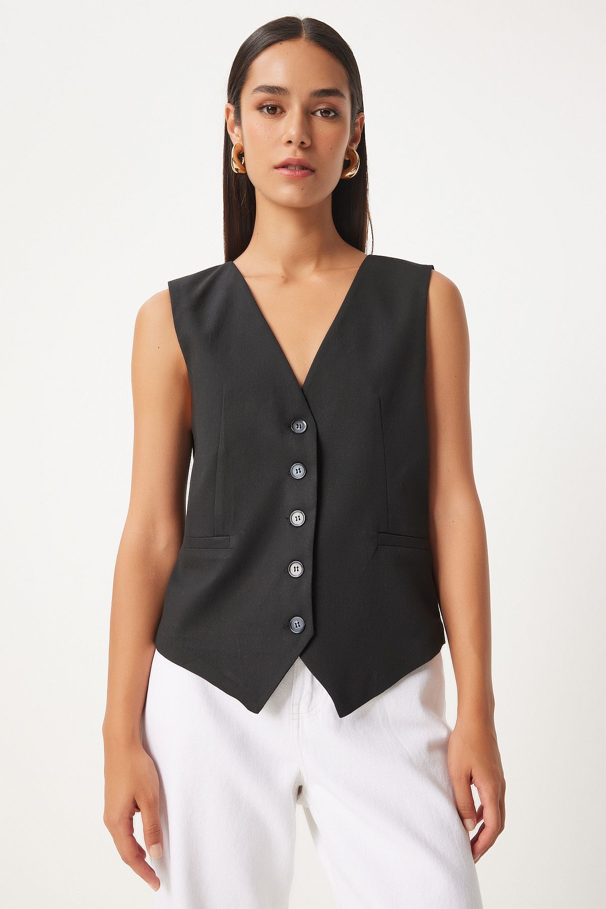 Female Black V -Neck Viscose Vest To00145