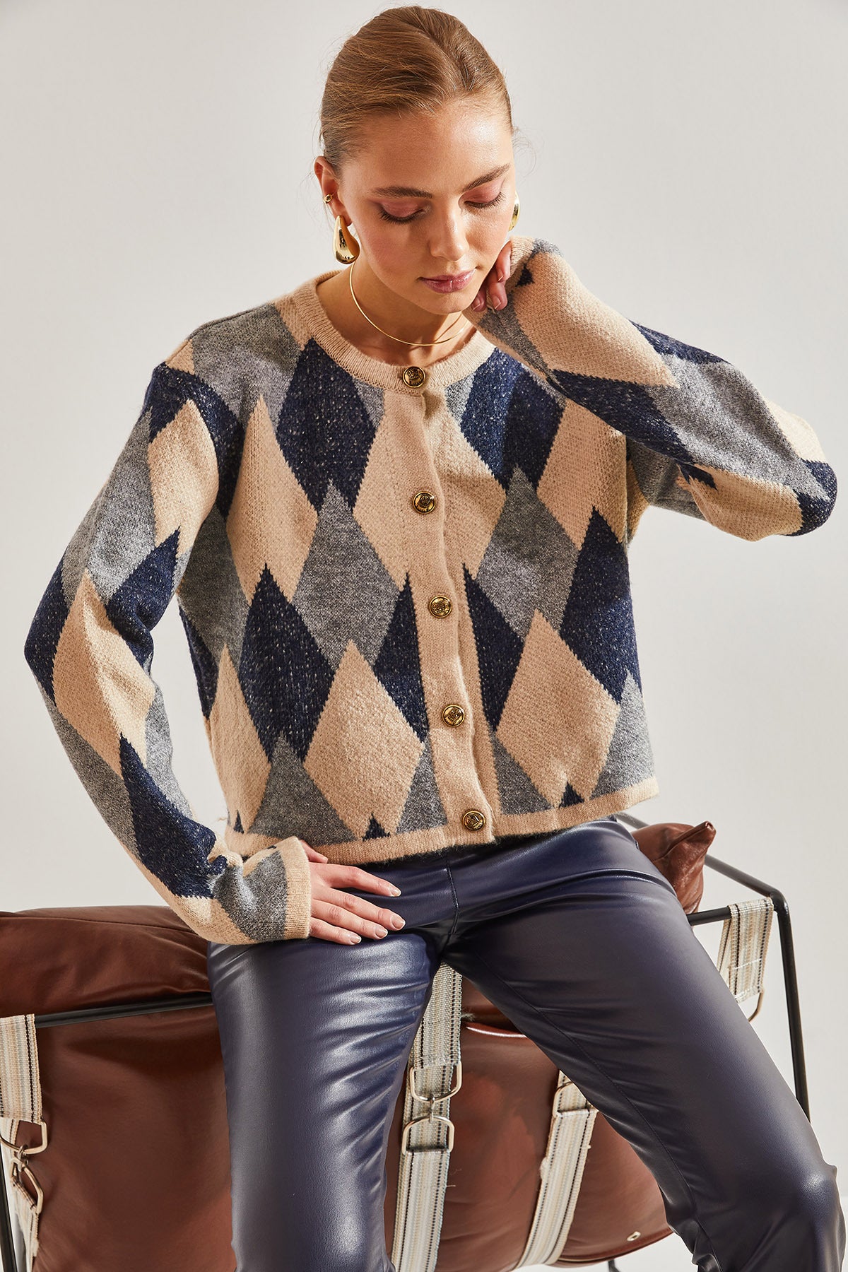 Women's Diamond Patterned Knitwear Cardigan 60031033