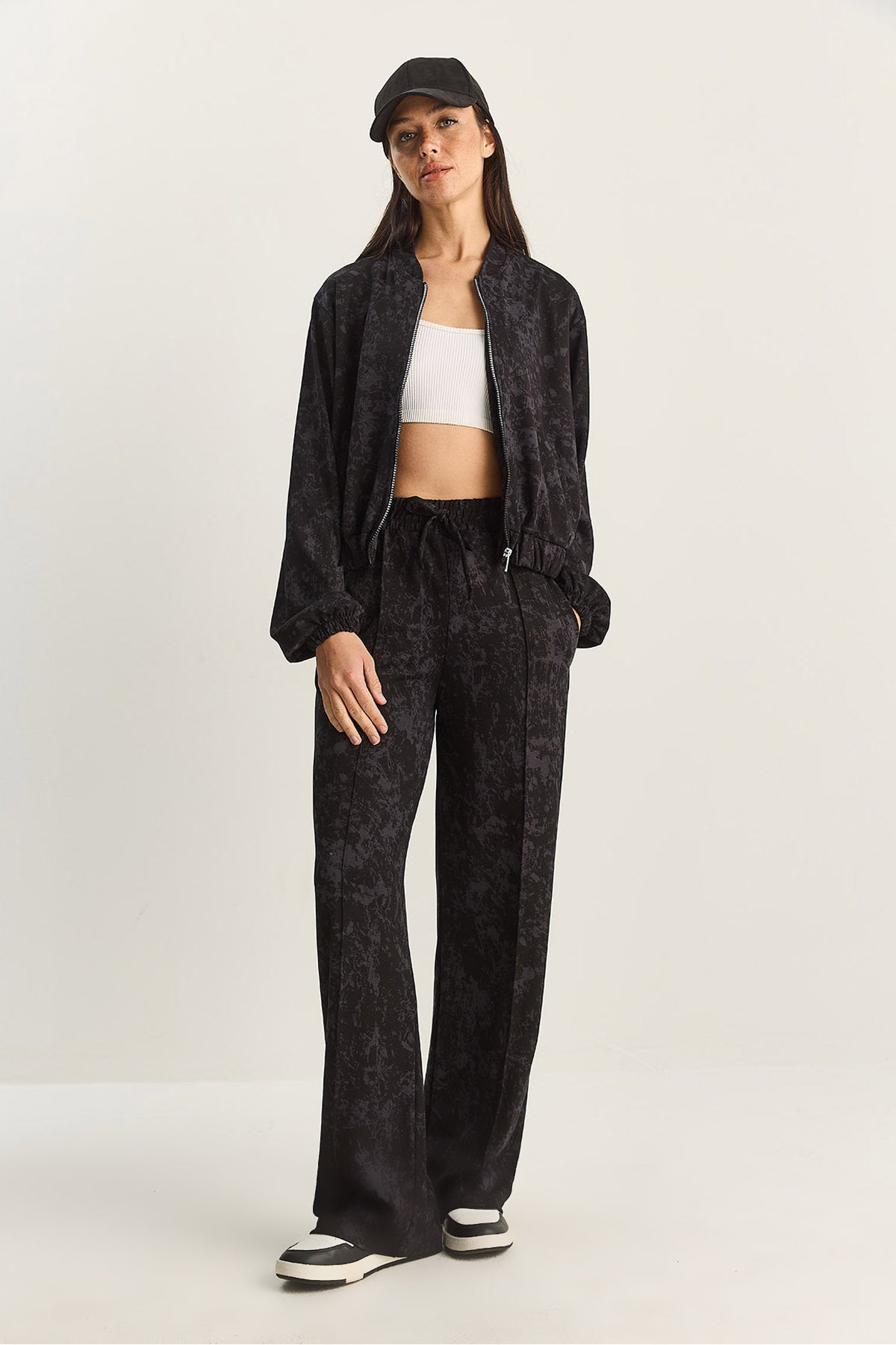 Women's Zippered Patterned Top-Bottom Knitted Suit 4098 60283846