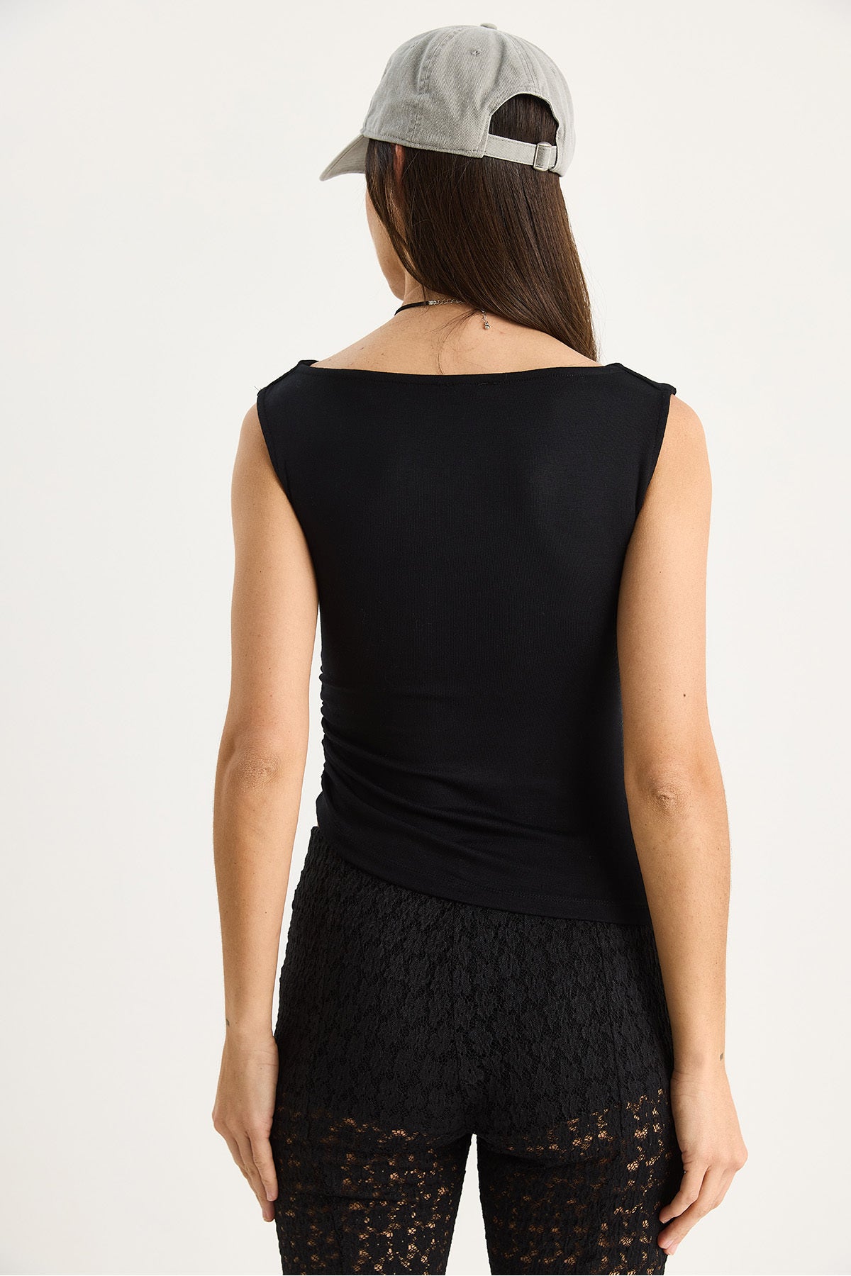 Women's Boat Neck One Side Gathered Basic Blouse 60602076