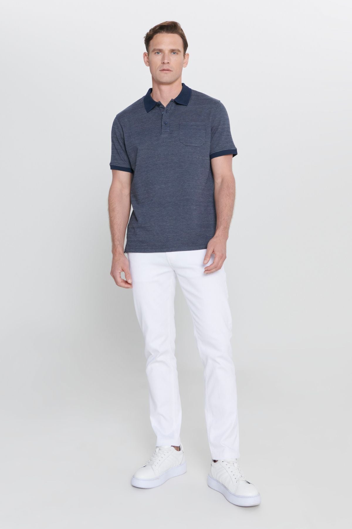 Men's white 360 degrees stretching in all directions slim fit narrow cut diagonal patterned pants