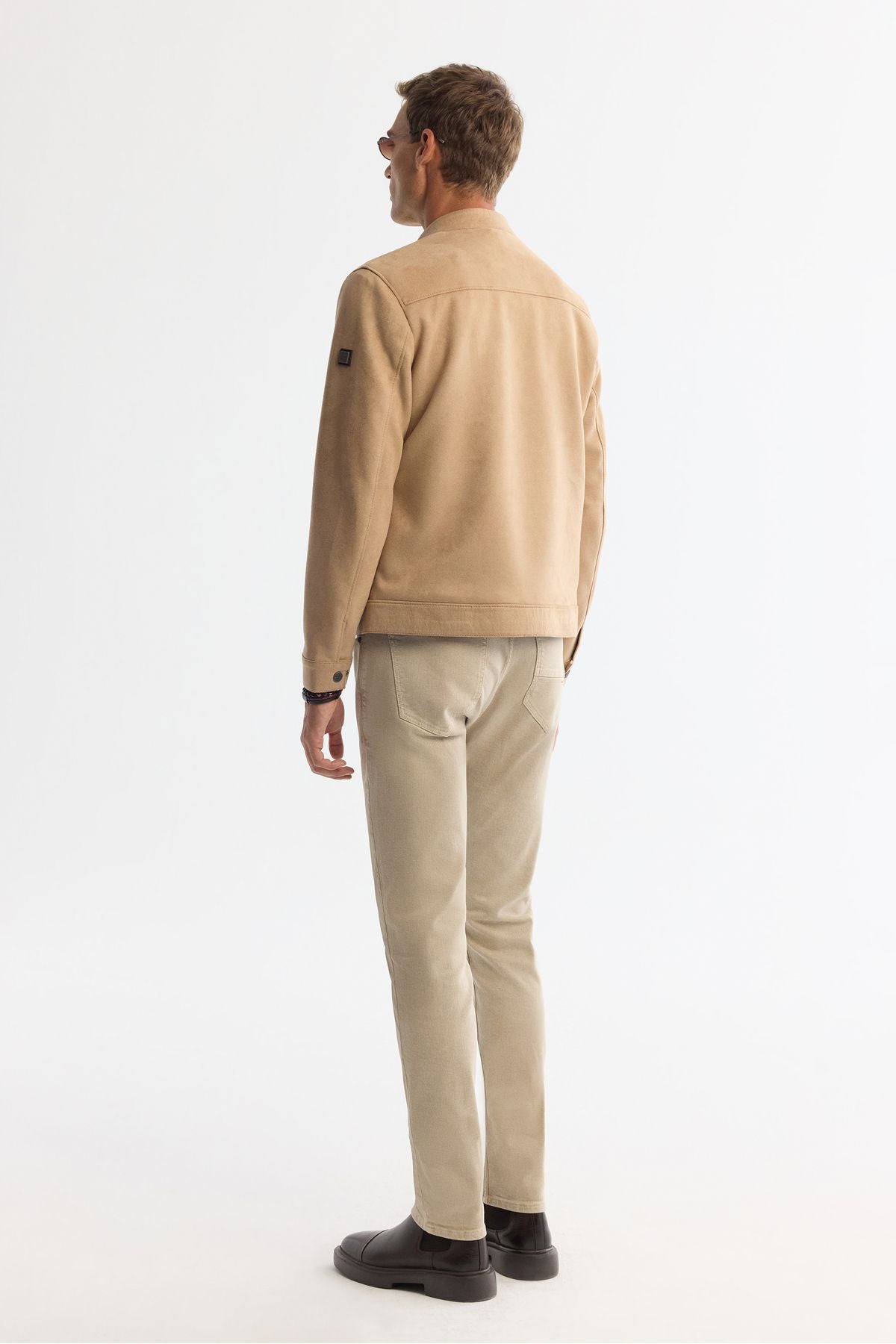 Men's Beige Suede Tissue Pre -Zipper Fine Mont B006002