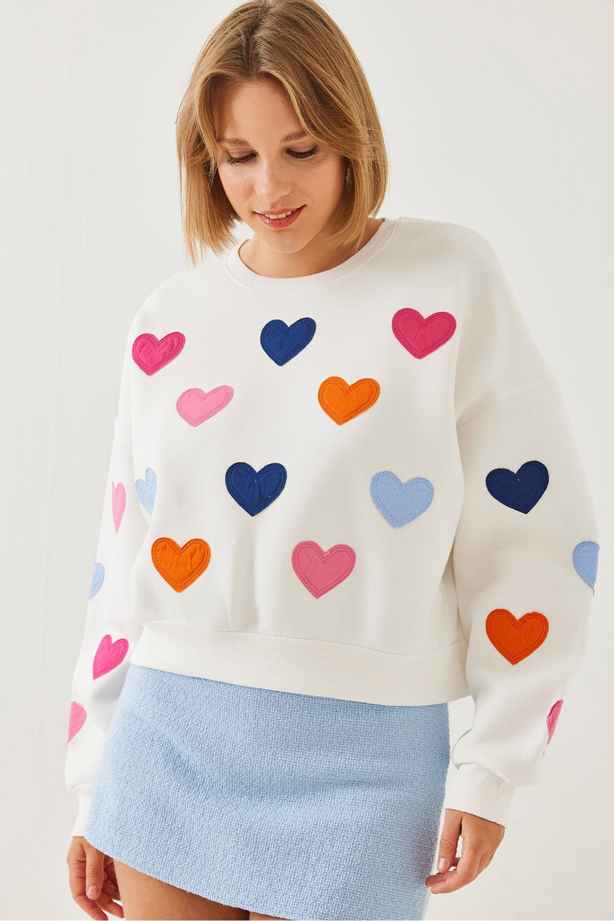 Women's Heart Embroidery Three Yarn Sweatshirt 6458 60251955