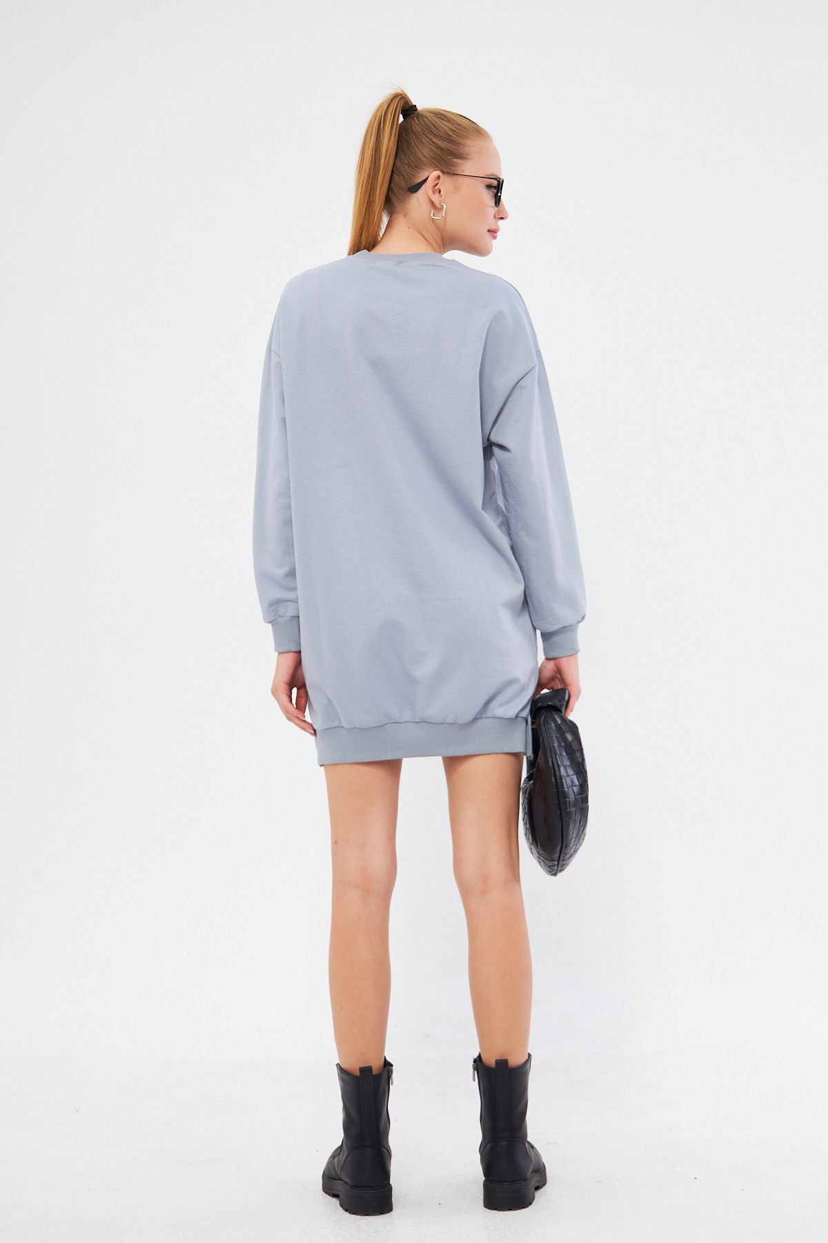 Women's Gray Bicycle Yaka in front of the collar Tunic Sweatshirt ARM-25K001029