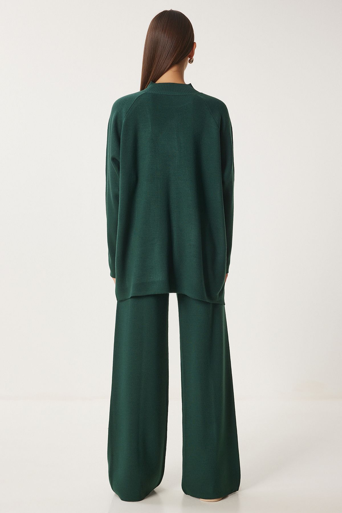 Female emerald green stylish knitwear sweater pants set mu00012