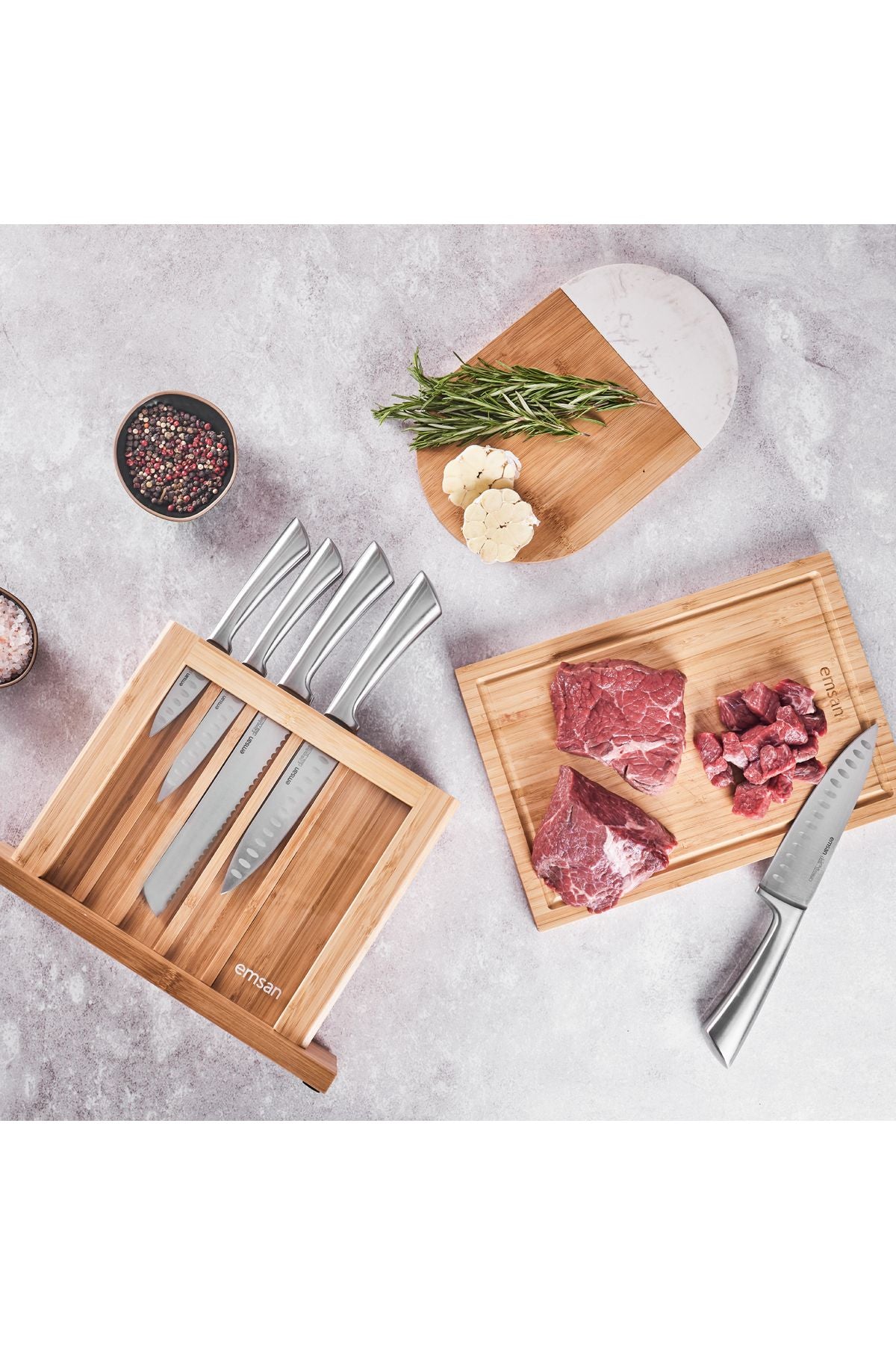 Matrix 7 Piece SND Cutting Tahtali Knife Set Stainless (Cutting Board Gift)