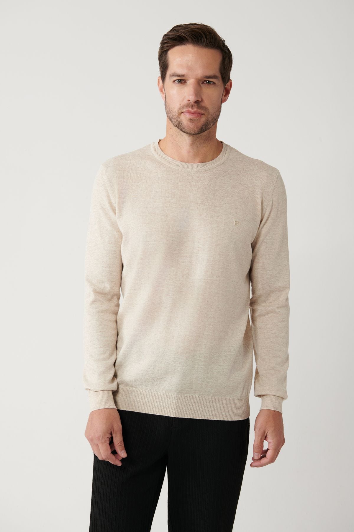 Men's beige bike collar wool mixed knitwear sweater B005013