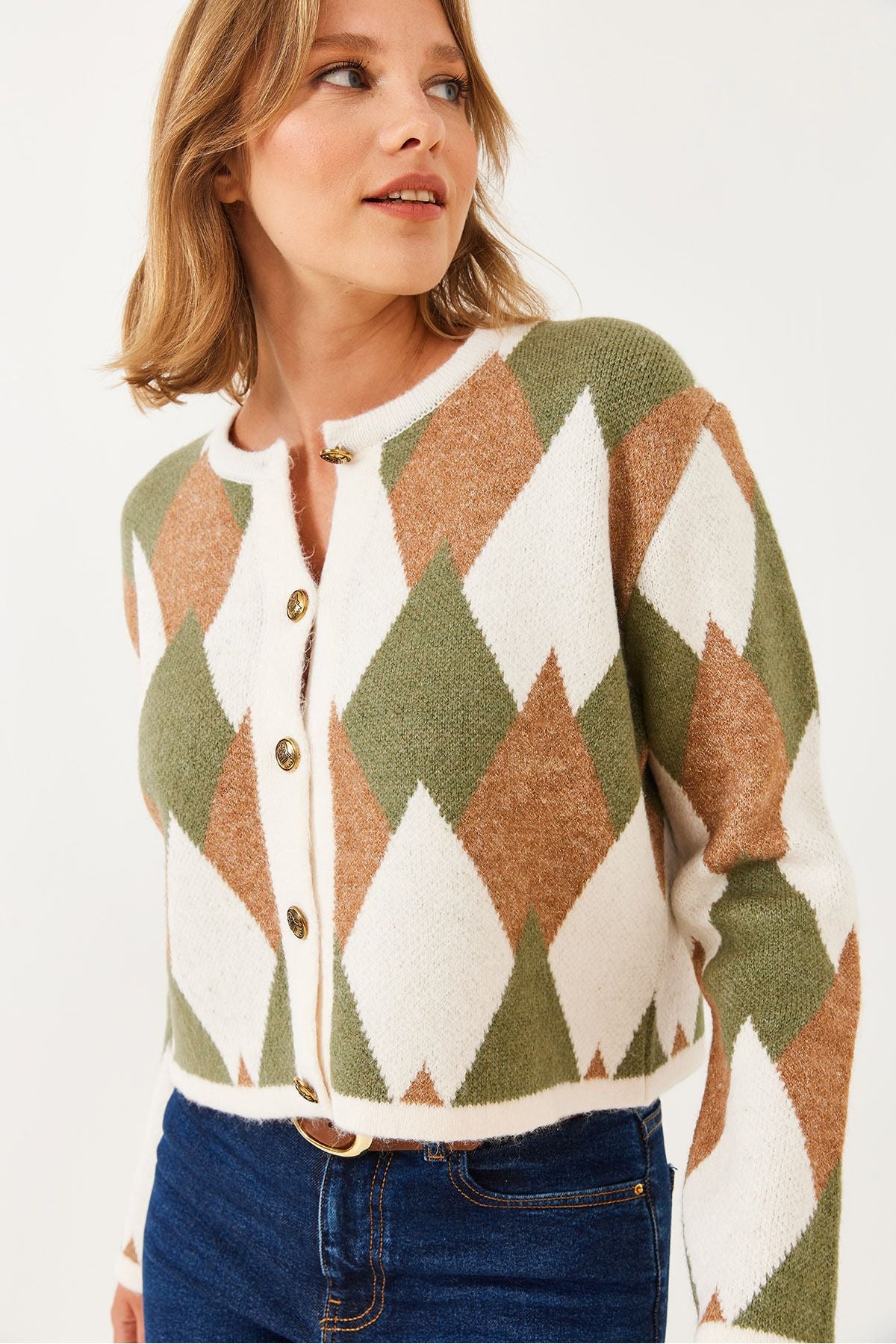 Women's baklava patterned knitwear cardigan