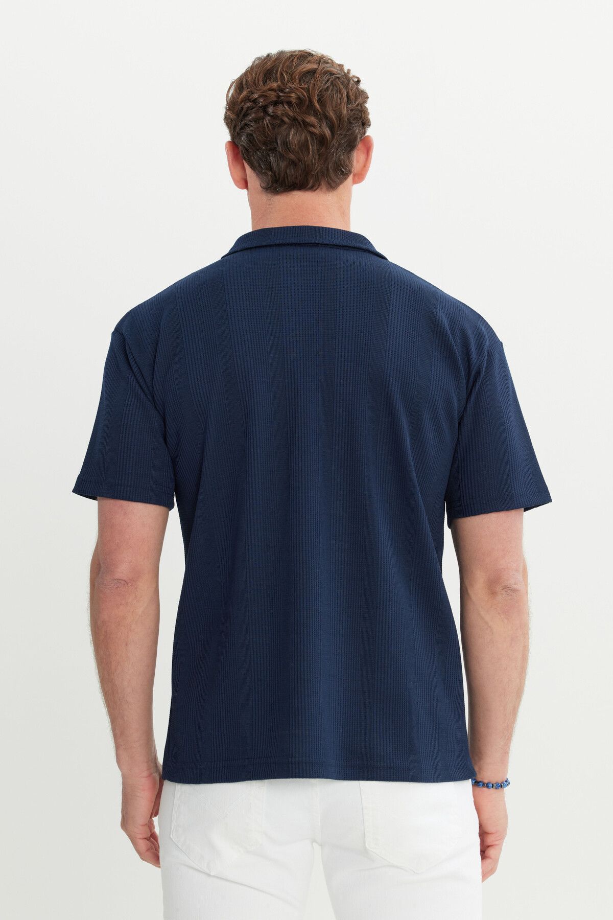 Men's navy blue relax fit comfortable cut Polo Yaka T -shirt