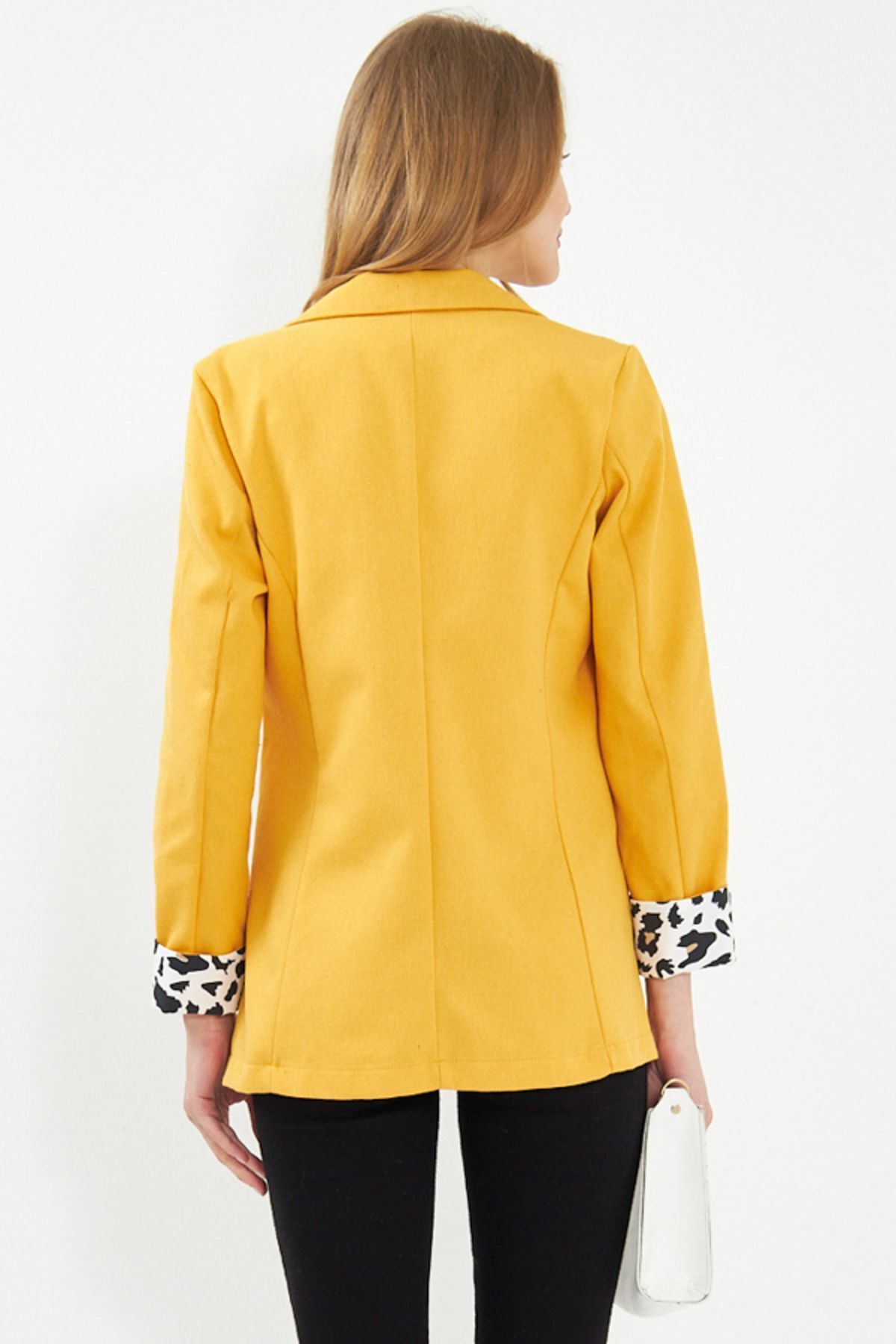 Female mustard dekaeksi jacket jacket with mobile lid arm leopard Arm-24y001039