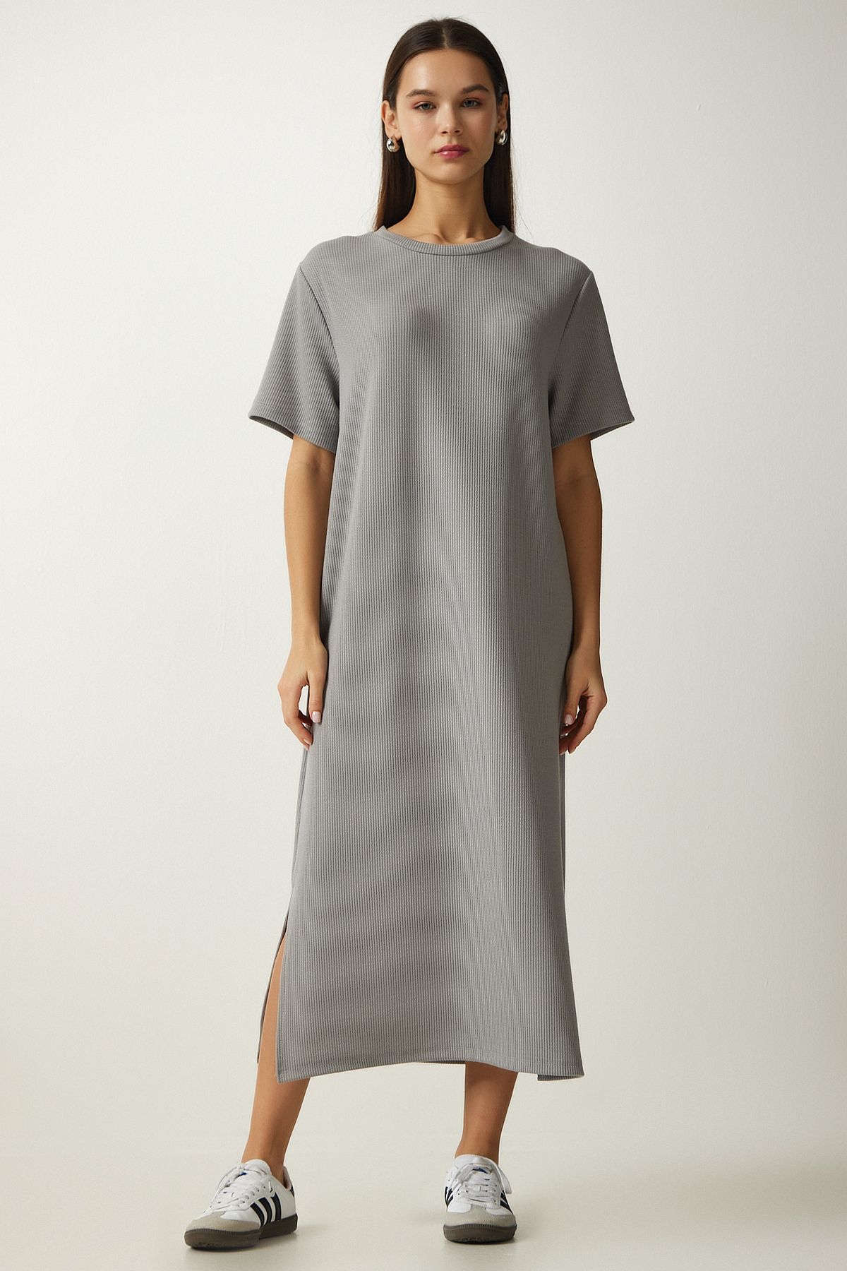 Female Gray Bicycle Collar Knitted Wick Dress DZ00111