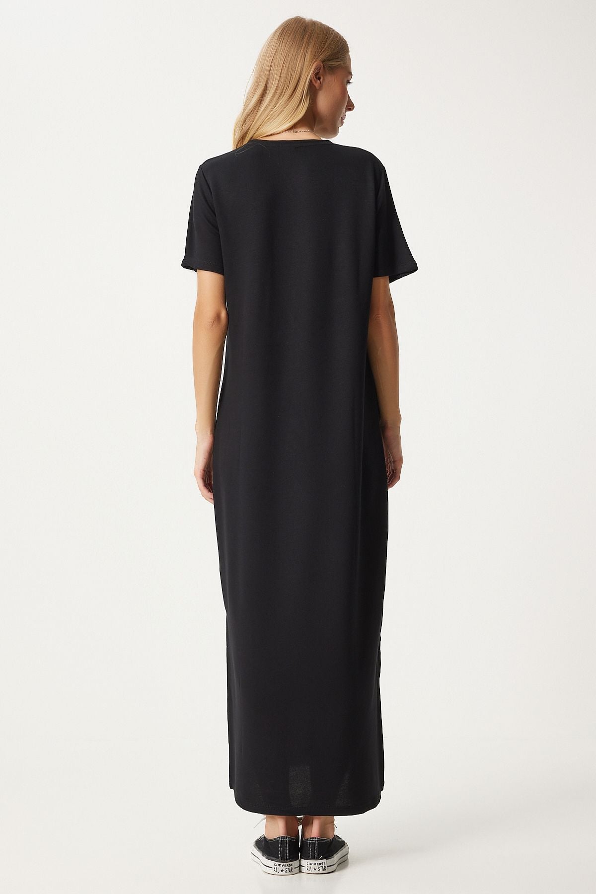 Women's black side slit summer long knitted dress hw00011