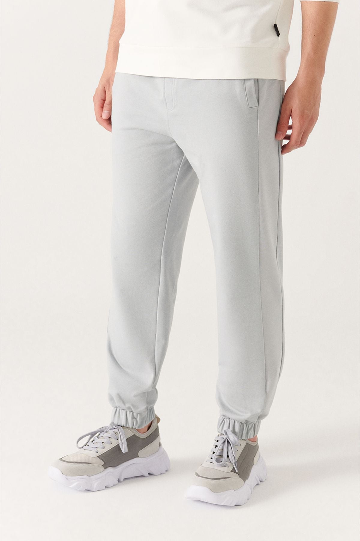Men's Gray Waist Lacıklı Side Pocket Paçası 2 -IP Cotton Tracksuit Six E003403