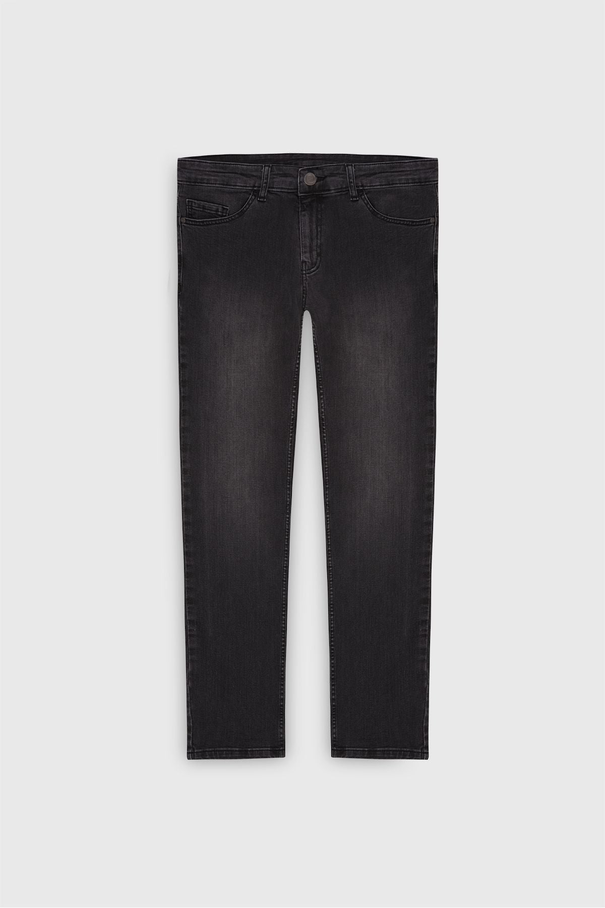 Men's gray slim fit narrow cut 5 pocket flexible denim jean jeans