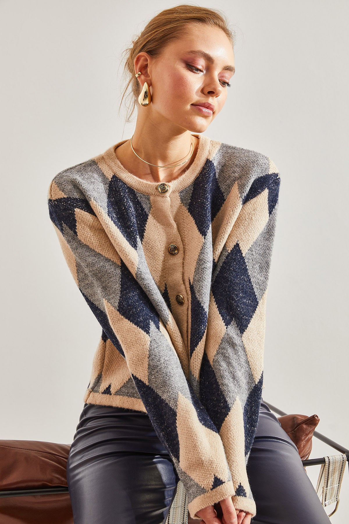 Women's Diamond Patterned Knitwear Cardigan 60031033