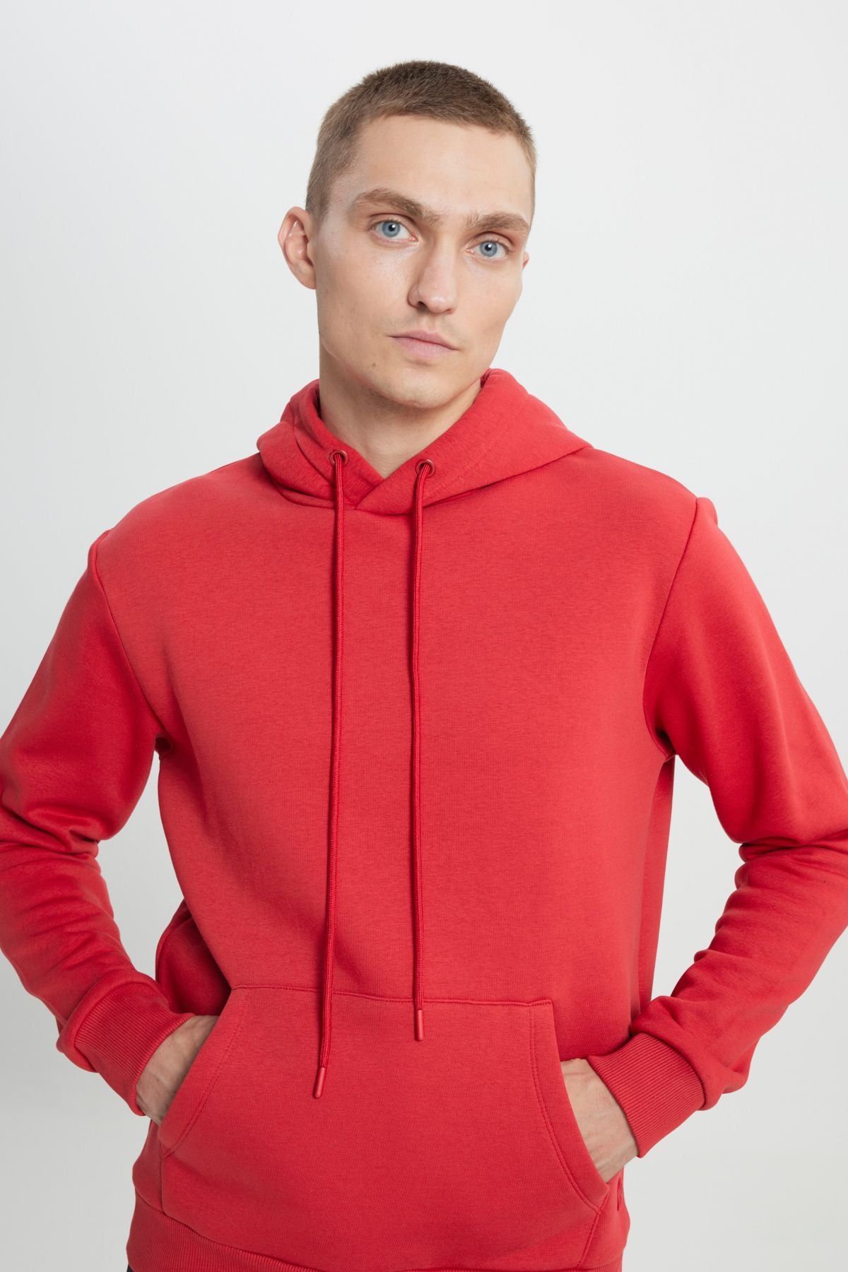 Men's Red Standard Fit Normal Normal Cut Içi Polar 3 -Hoped Hoped Cotton Sweatshirt