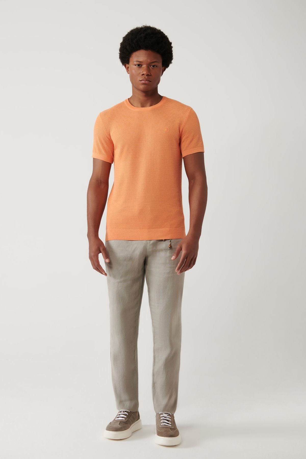 Men's Orange Modal Bicycle Collar Capulus Ribanian knitwear T-shirt B005010