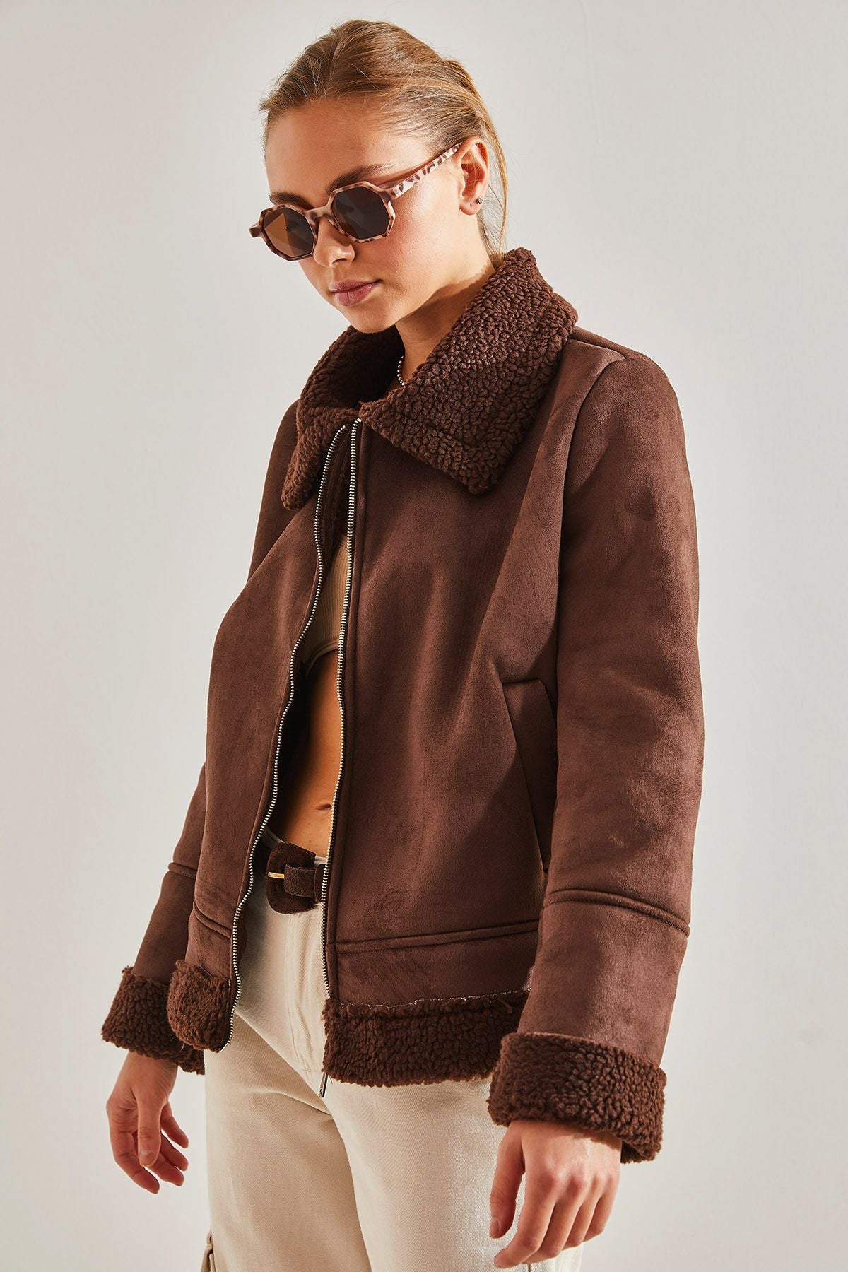 Women's suede plush coat