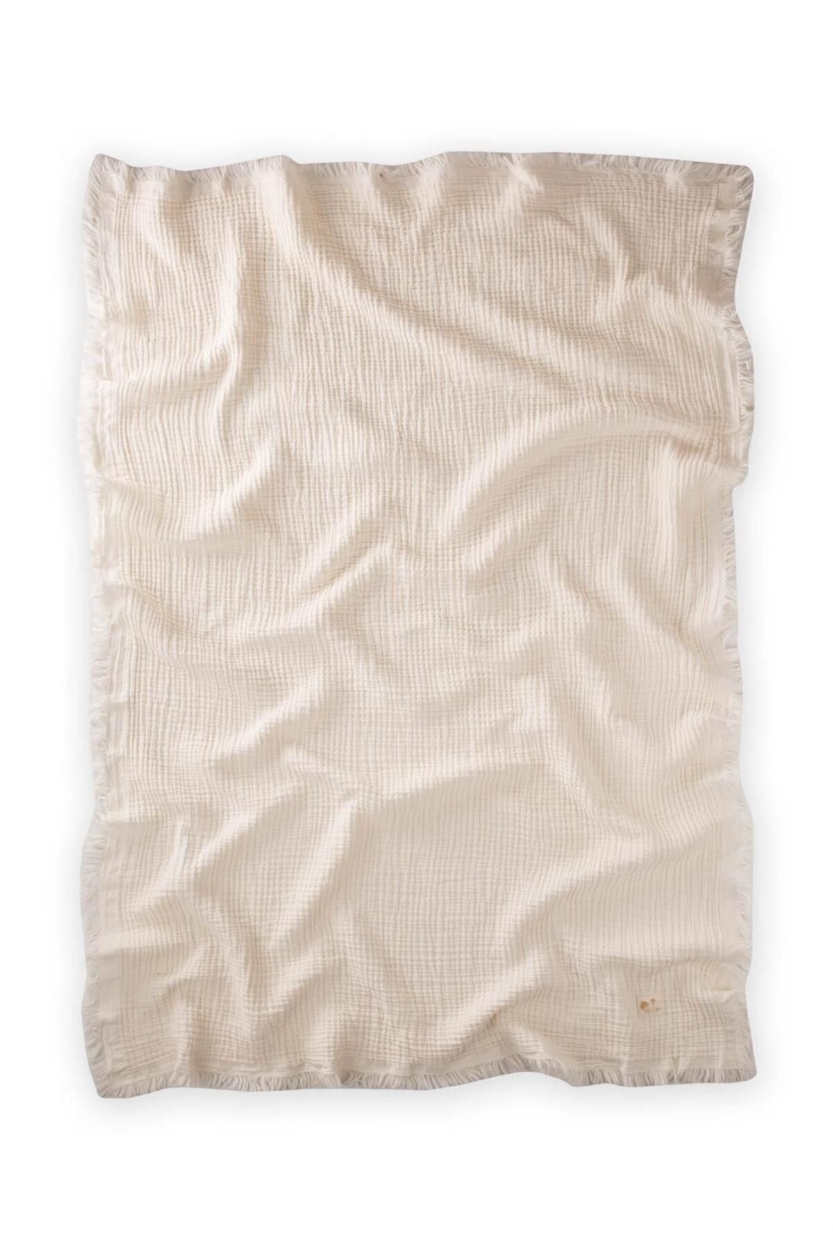 Four -fold tasseled Muslin Blanket 80x120 cm Naturel