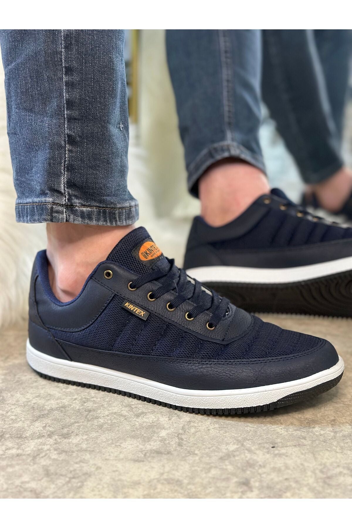 Men's daily breathing comfortable laced light sneaker navy blue sneakers 014