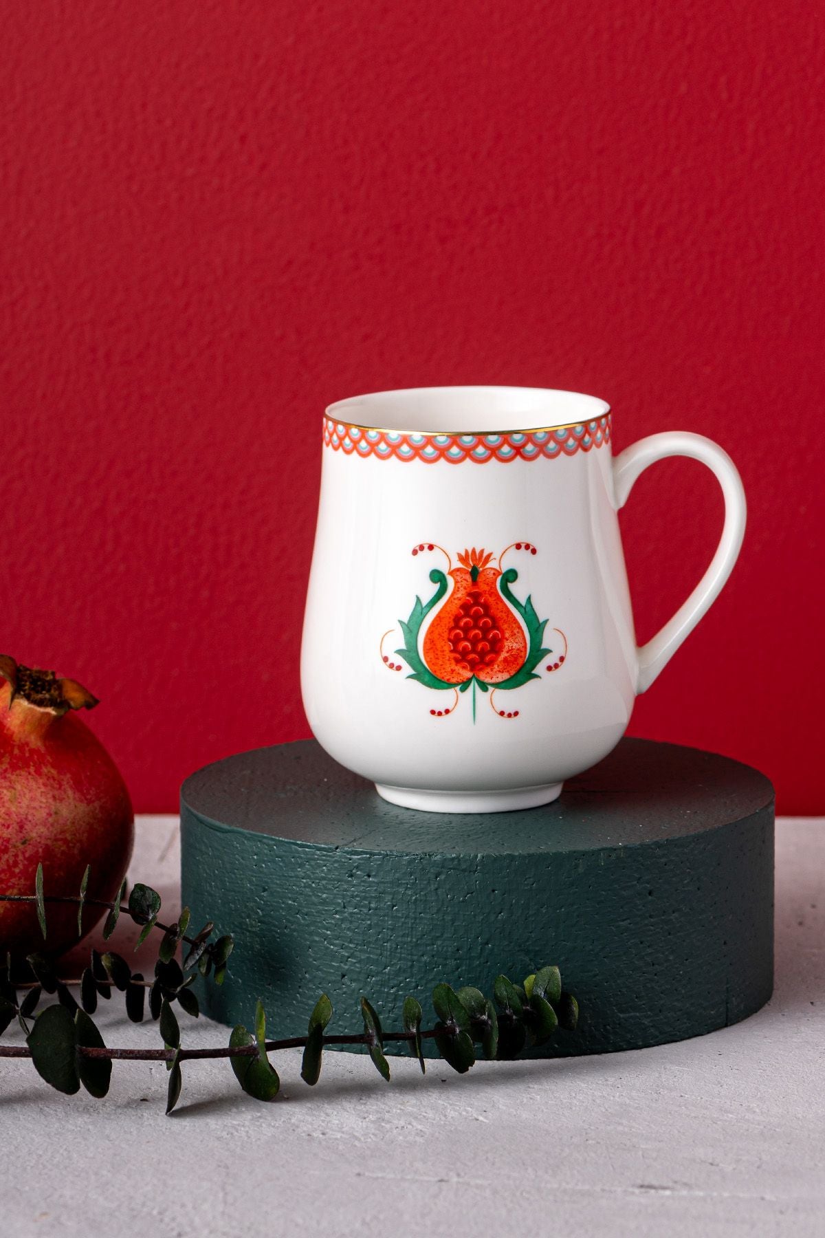 Istanbul Porcelain Pomegranate New Bone Cup Green 250 ml