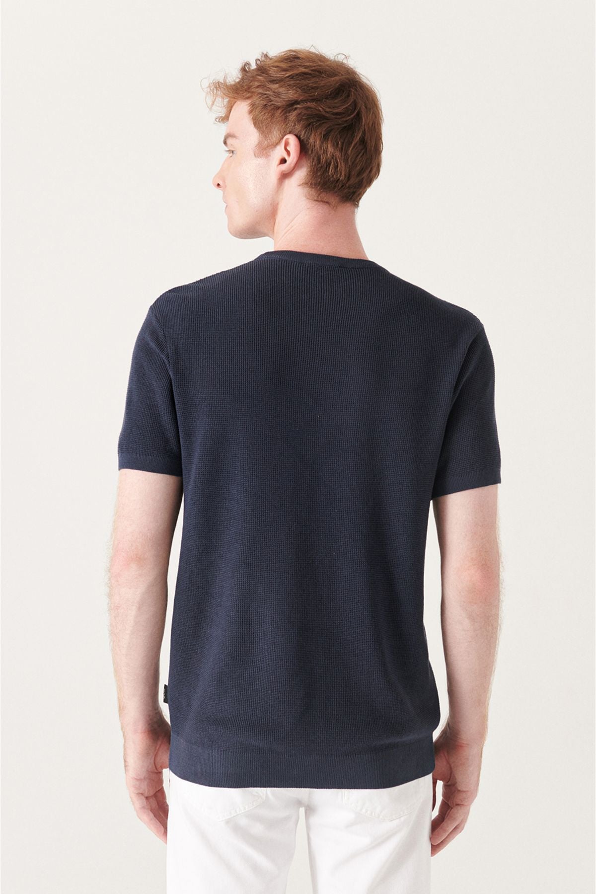 Men's Navy Modal Bicycle Collar textured riban knitwear T-shirt B005010