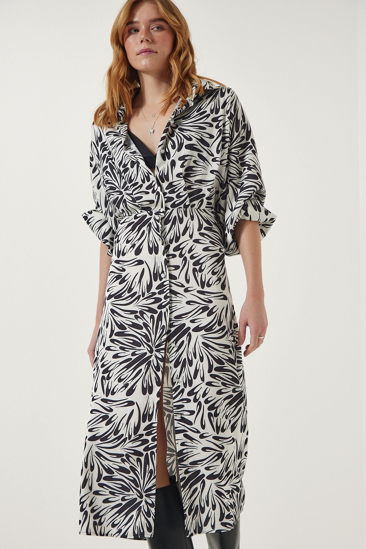 Stylish Dress with Satin Surface with buttoned buttoned patterns RG00003