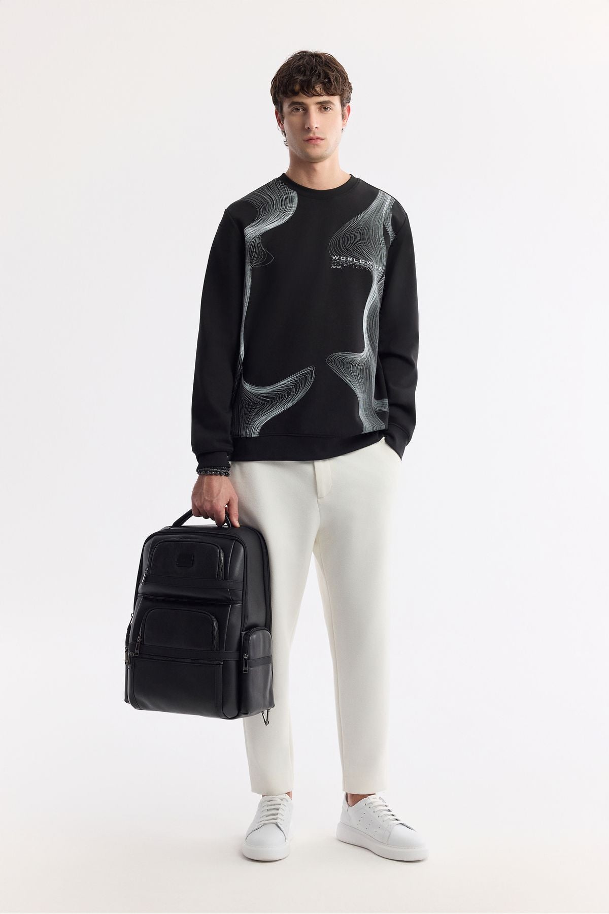 Men's black bike collar printed interlok sweatshirt A51y1221