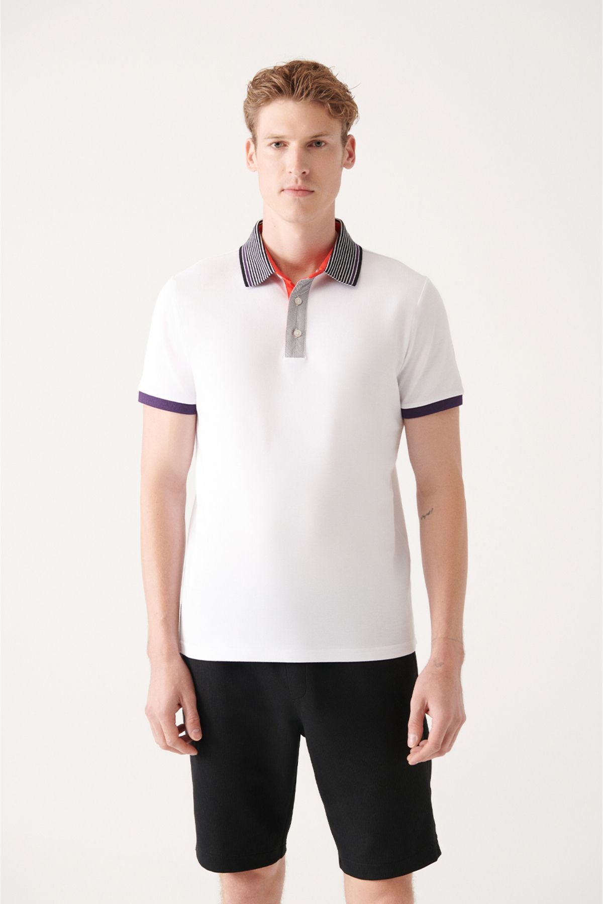 Men's White 100 %Cotton Polo Yaka T-shirt A31y1166