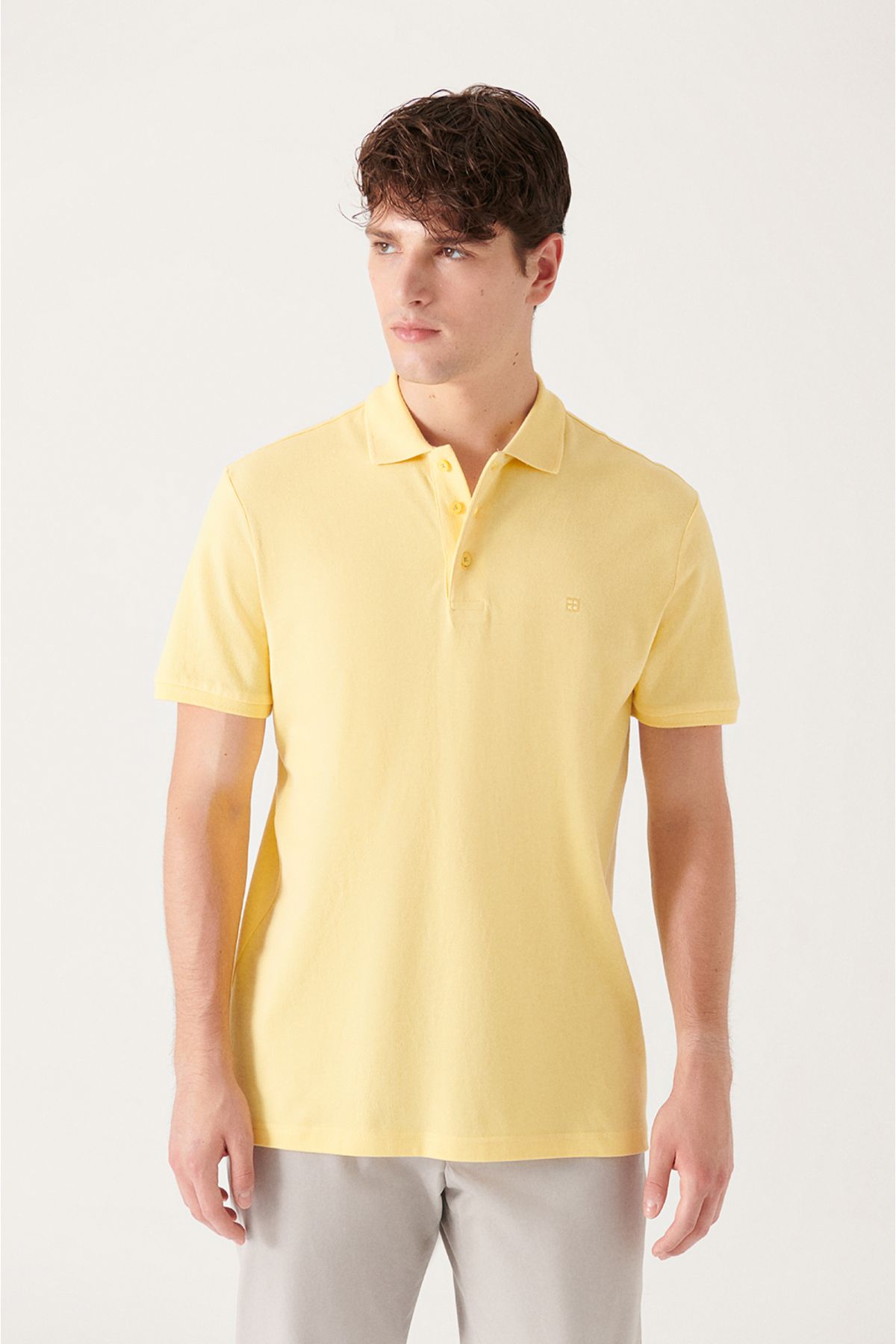 Men's yellow 100 %cotton cool, Polo Yaka T-shirt E001004