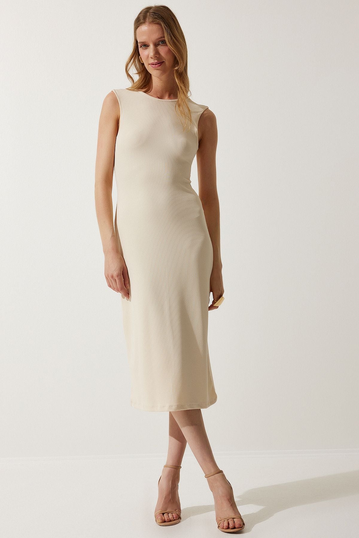 Women's Cream Back Décollette Wick Knitting Dress MC00267