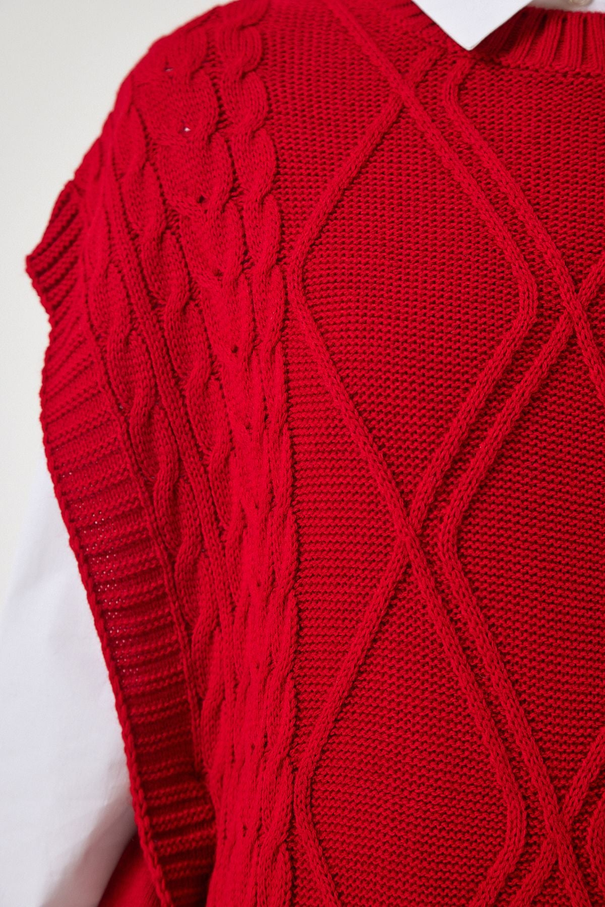 Woman Red Connect Detailed Oversiz Knitwear Süveter YG00104