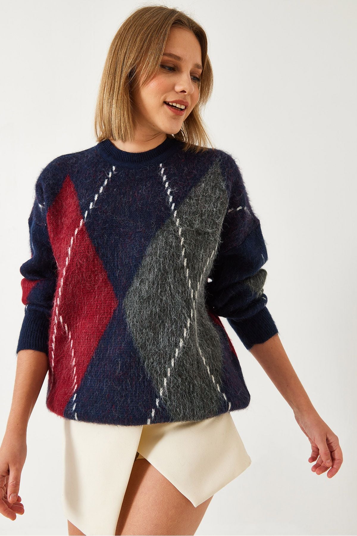 Woman Baklava Patterned Oversize Knitwear Kazakh 60351284