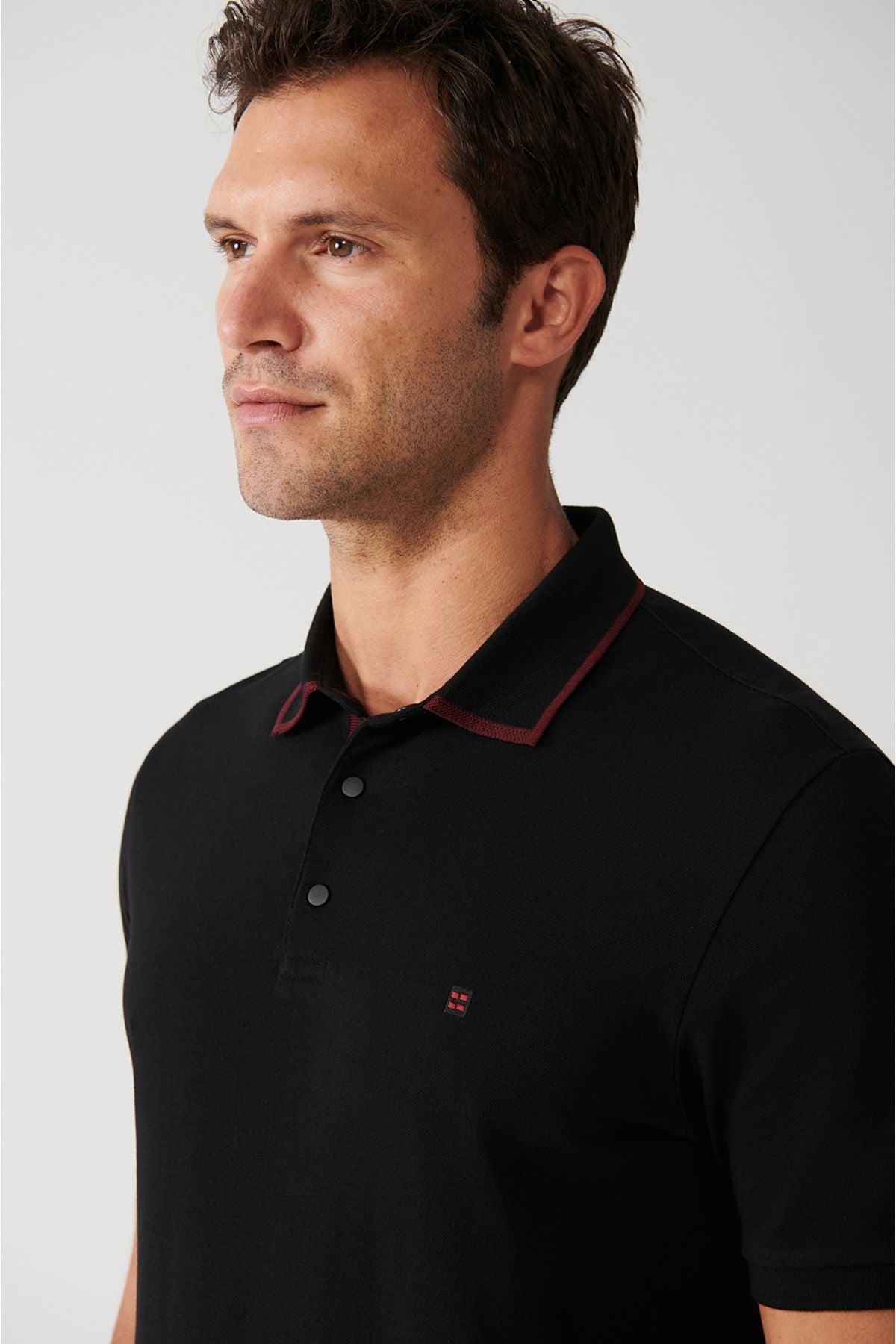 Men's Black 100 %Cotton Stick Polo Yaka T-shirt A31y1175