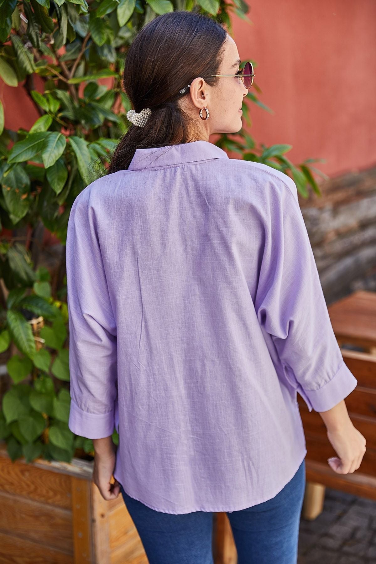 Women's lilac pocket shabby linen shirt ARM-21Y001035