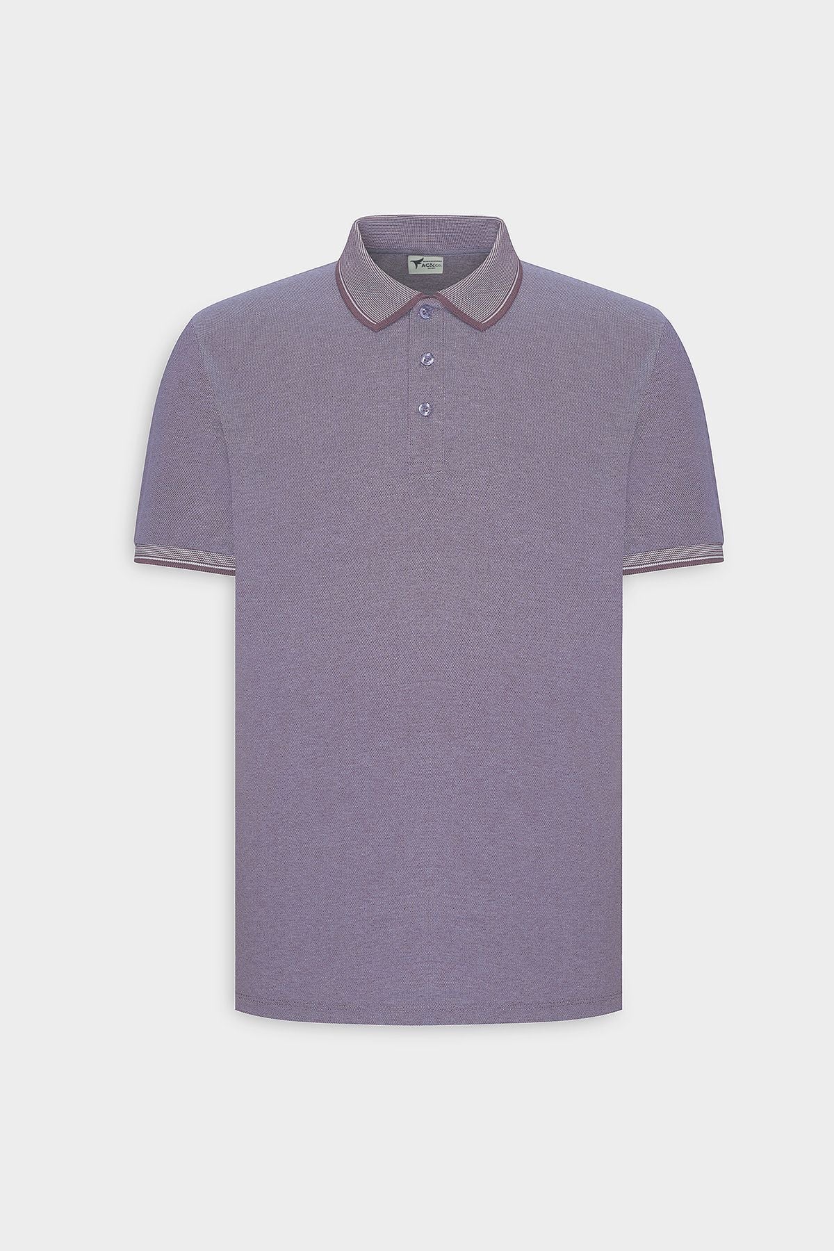 Men-Plugging Cotton Fabric Slim Fit Narrow Cut Purple-White Curlled Polo Yaka T-shirt