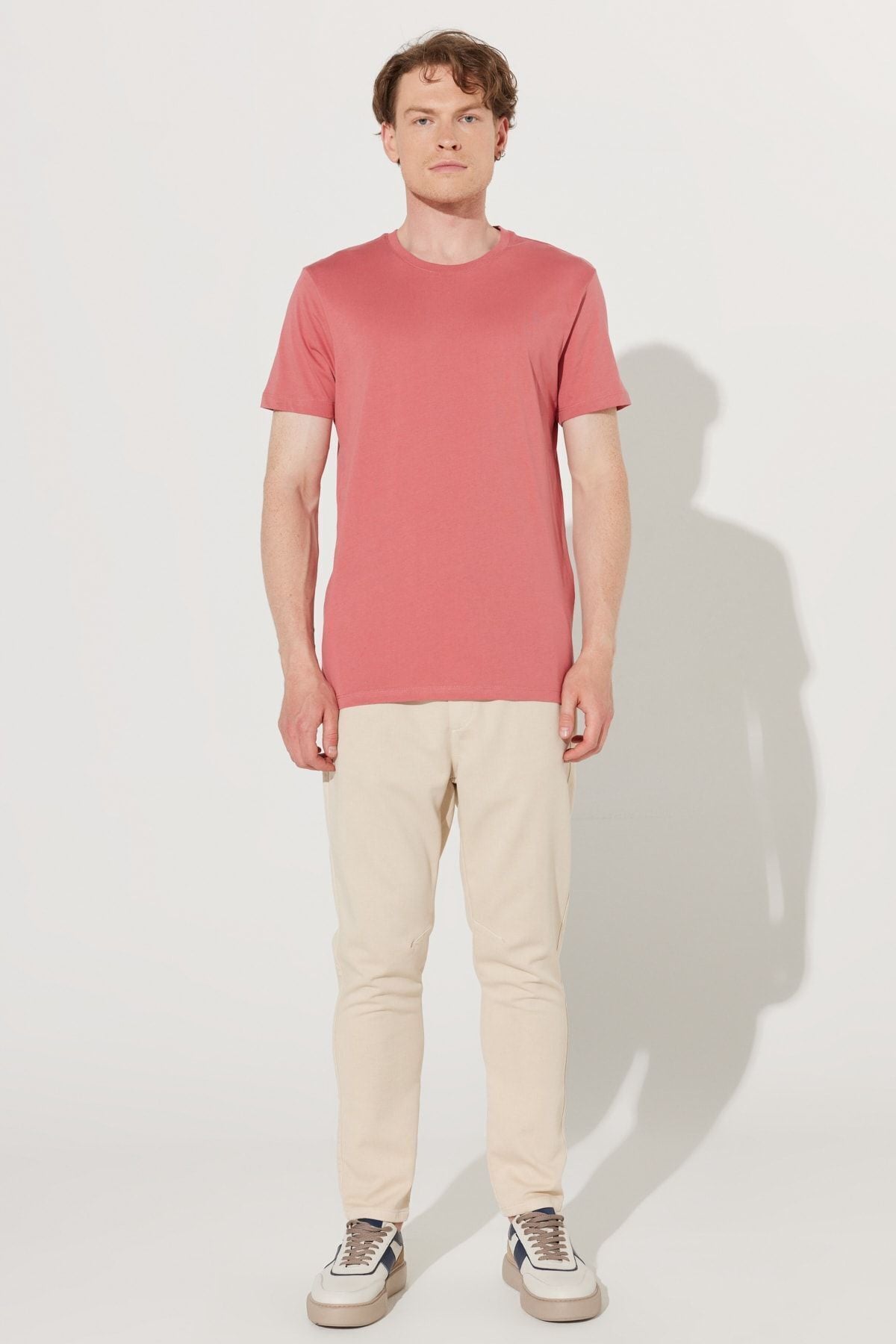 Men's Tile Slim Fit Narrow Cut 100 %Cotton Bicycle Collar Basic T -shirt