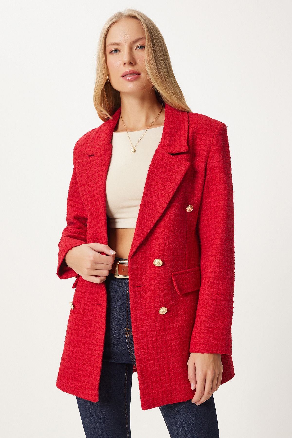 WOMEN'S RED button Blazer Tüvit Jacket WF00004