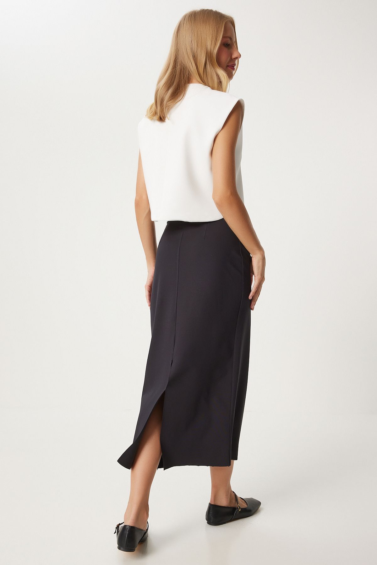 Women's black slit long pencil skirt FN03329