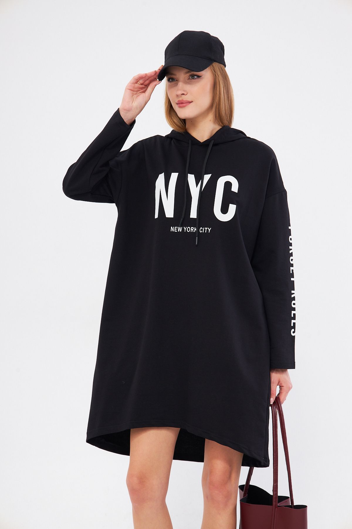 Woman Black Nyc Written Arms Printed Dress ARM-21K024021