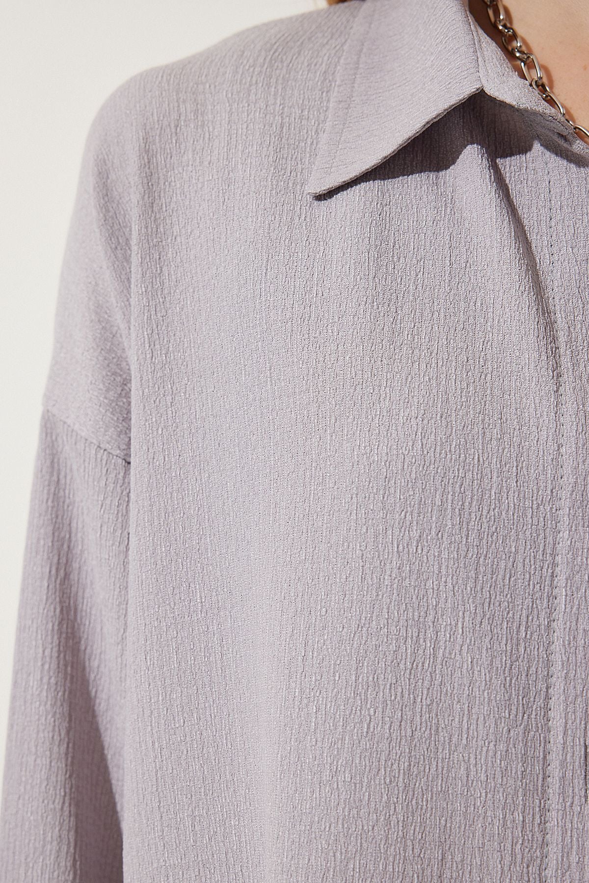 Women's gray comfortable knitted shirt pants set KH00090