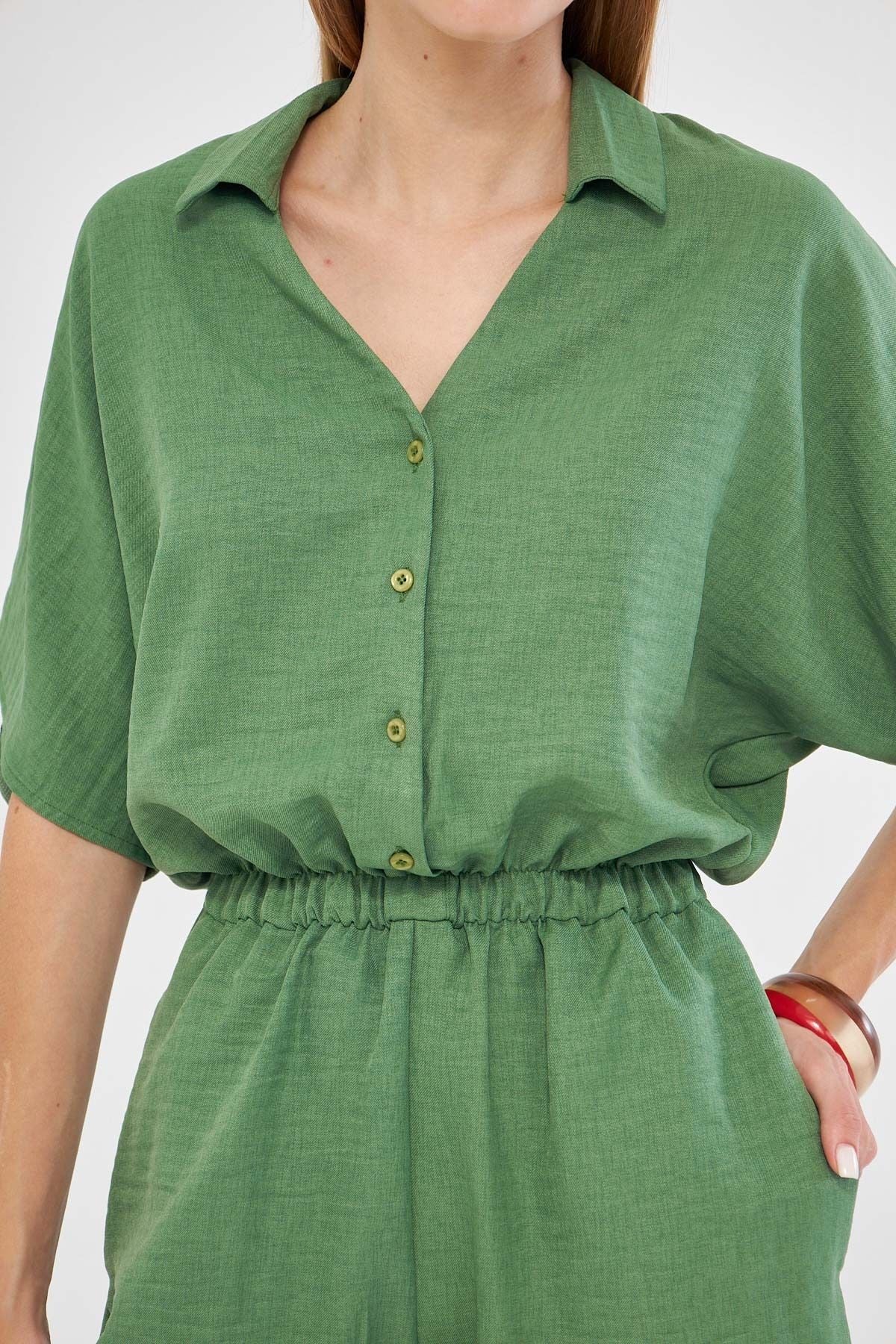 Female Green Shirt Cep Short Jumpsuit Arm-24Y001113