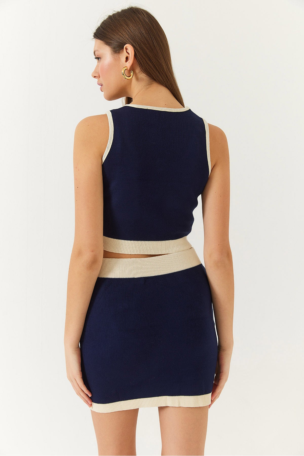 Women's Button Detailed Strappy Mini Skirt Bottom-Top Set 20235080