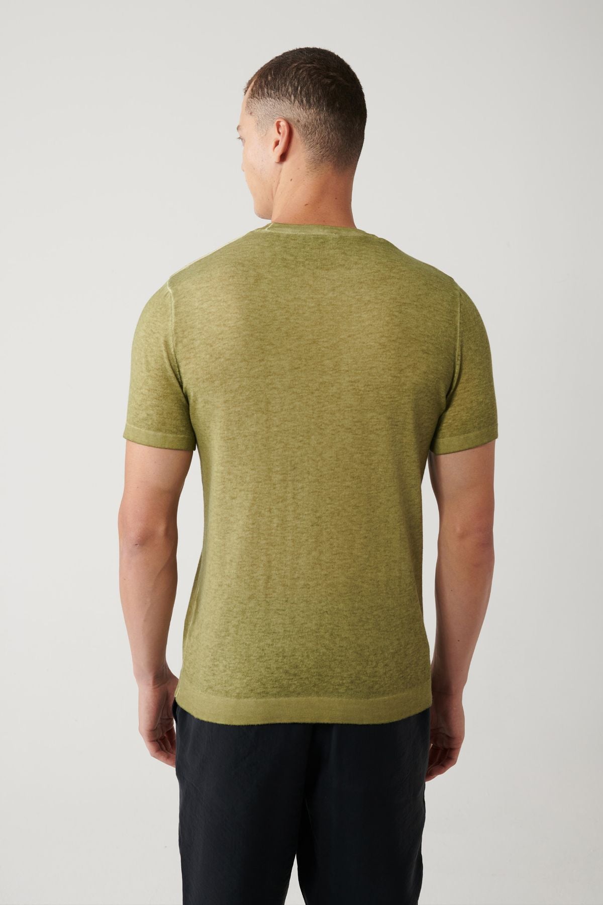 Men's Khaki Bicycle Collar Garment Dyed T-Shirt A41Y5074