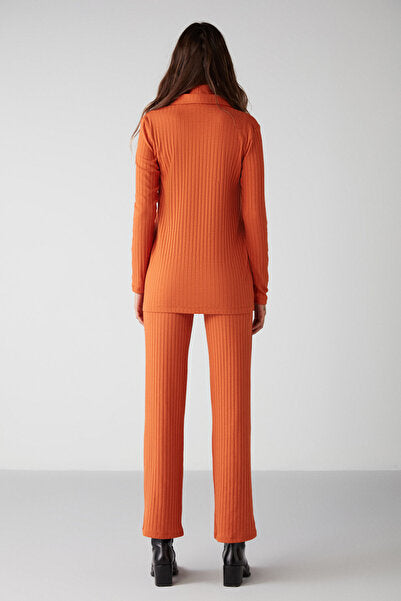 Erıka Women's Elastic Waist Flare Brick Color Trousers